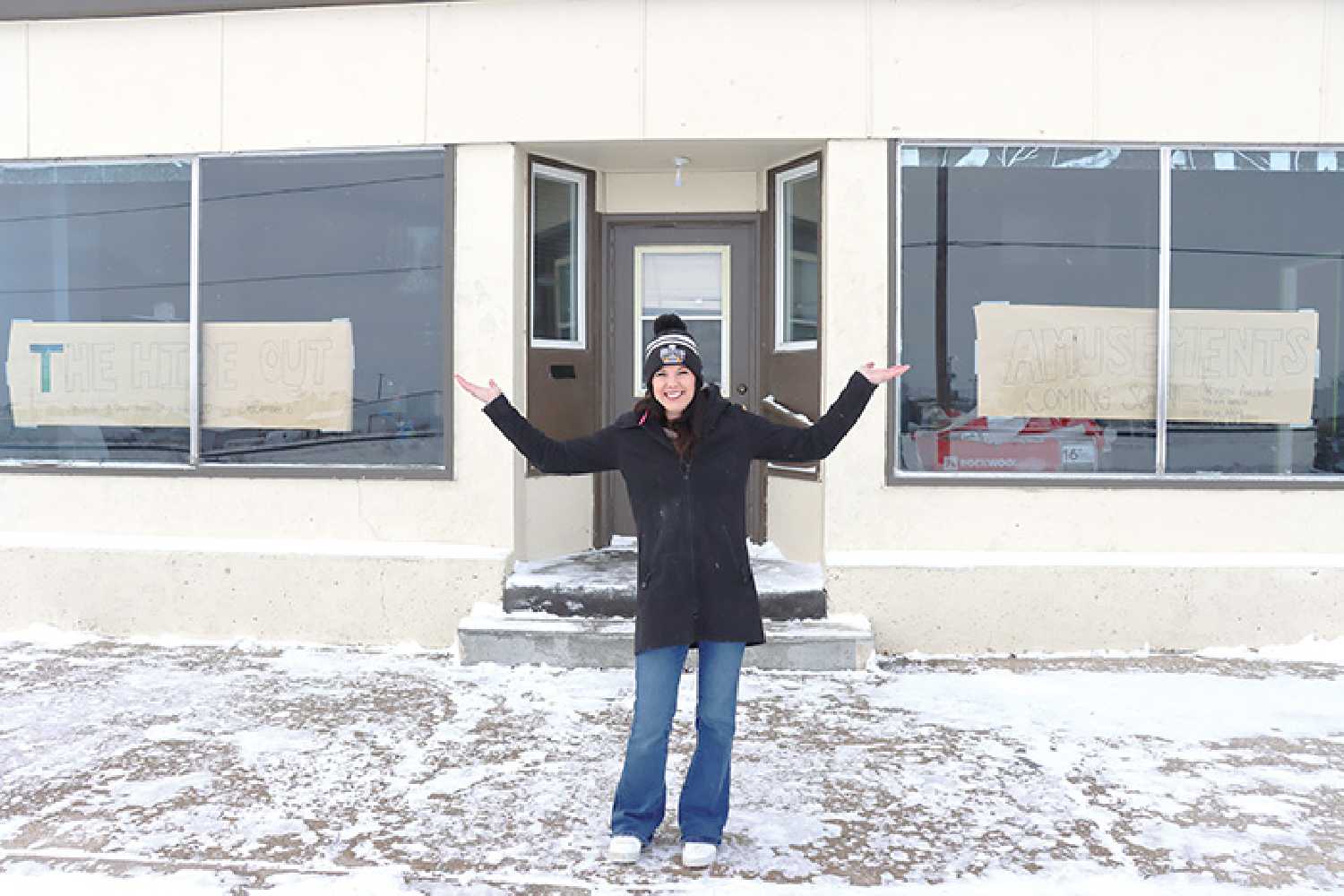Shellie Silverthorn outside of her new business, the Hide Out, which will be opening in the old McNaughton Building on Friday. Nicole Taylor photo.